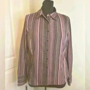 East‎ 5th Womens M Purple Striped Button Down Fitted Blouse Top